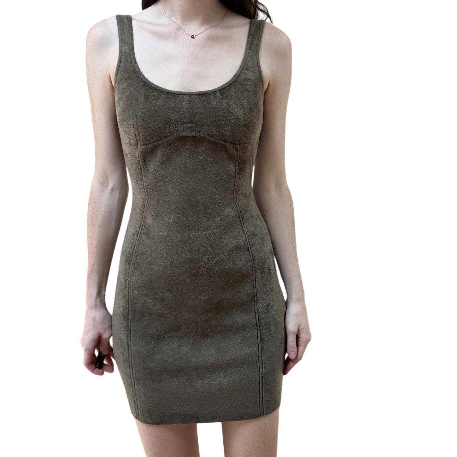 New Fendi Velvet Scoop Neck Mini Dress In Green